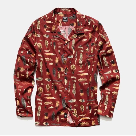 Todd Snyder Liberty Camp Collar Long Sleeve Shirt in Feather Print - Picture 4 of 9
